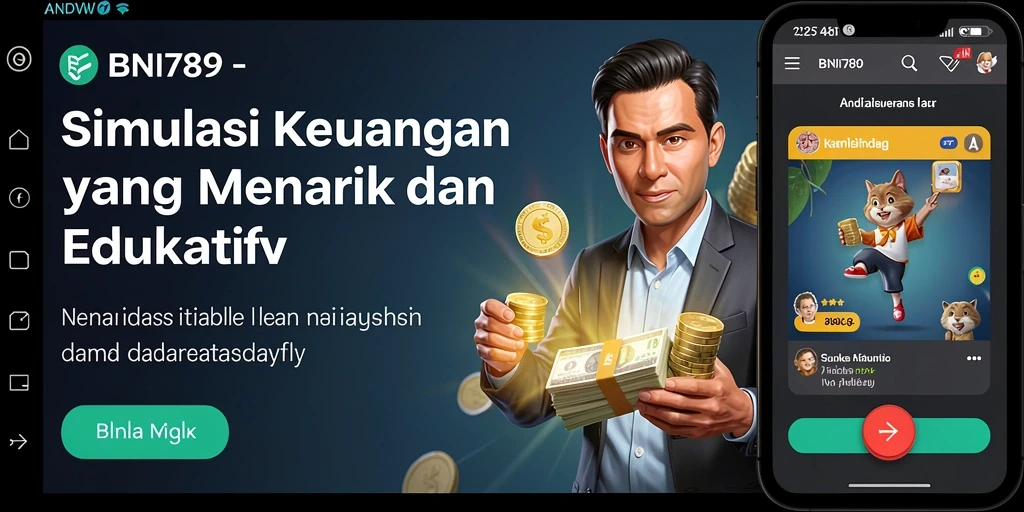 Screenshot gameplay BNI789 menampilkan simulasi keuangan yang menarik.