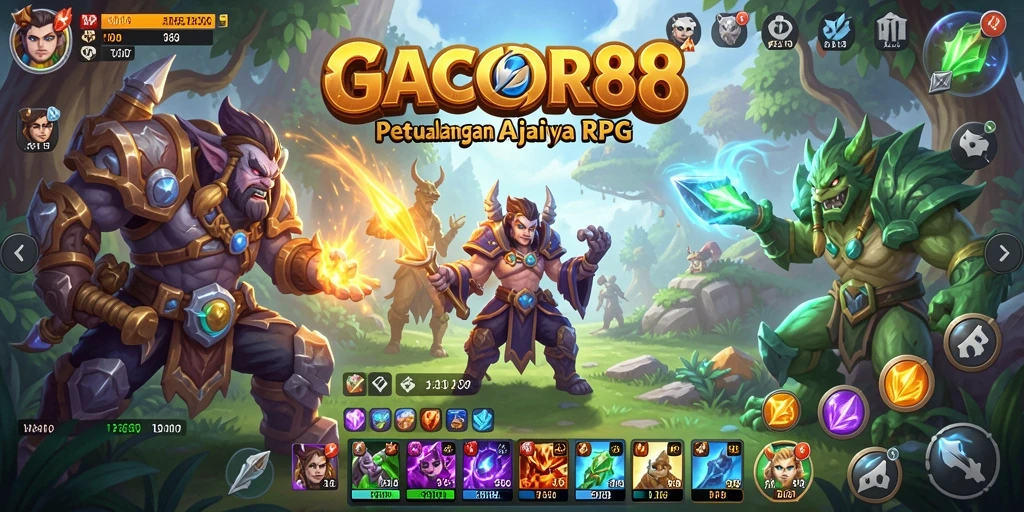 Screenshot gameplay GACOR88 dengan karakter dan dunia RPG yang fantastis.