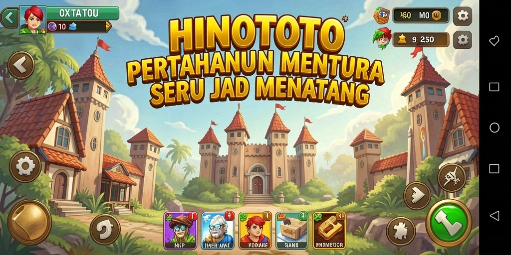 Screenshot gameplay HINOTOTO menunjukkan serangan menara yang menarik.