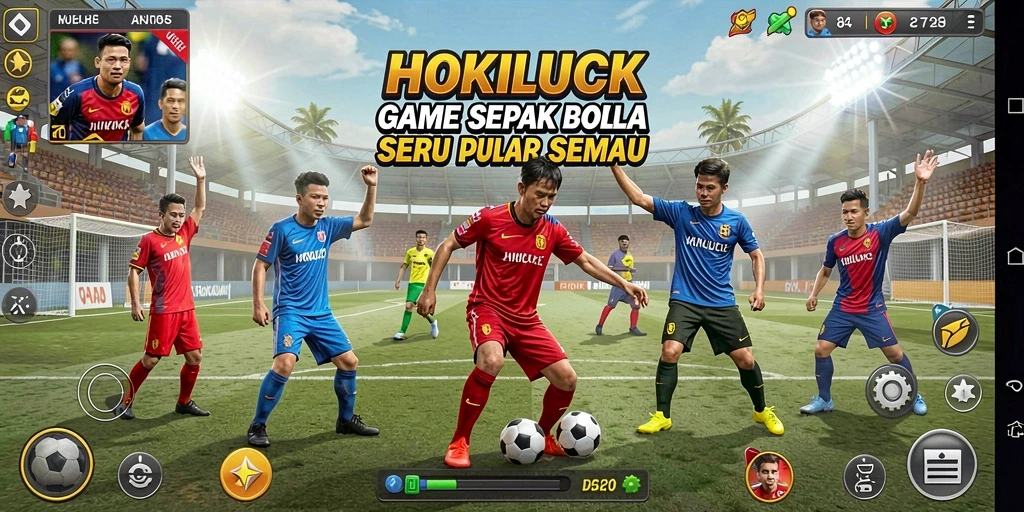 Gameplay seru HOKILUCK menunjukkan aksi sepak bola yang mendebarkan.