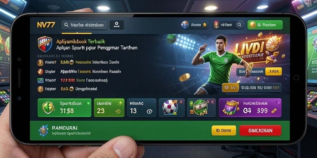 Screenshot menunjukkan gameplay Sportsbook yang menarik dan antarmuka pengguna NV77.