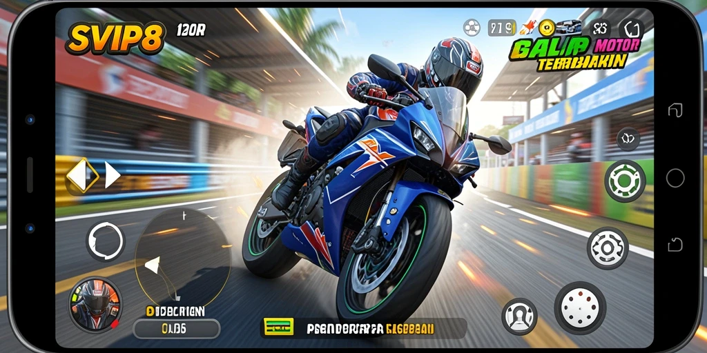 Tampilan menarik gameplay balap motor yang seru dan cepat.